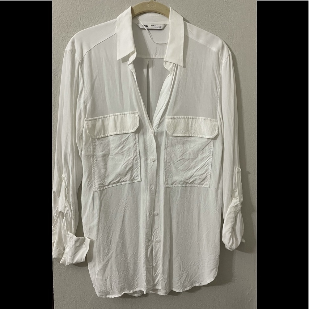 Zara white long sleeve blouse
